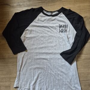 Deathwish Black and Gray Men's Raglan Shirt